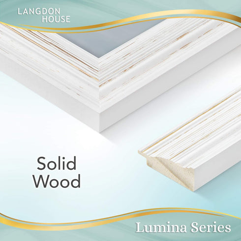 Langdon House 11x14 Real Wood Picture Frames (2 Pack, Weathered White - Gold Accents), Wall Mount or Table Top
