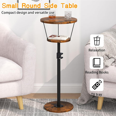 Kificet 2 Small Side Table, Tier Drink Table, Height Adjustable Round End Table, Pedestal Side Table for Small Spaces