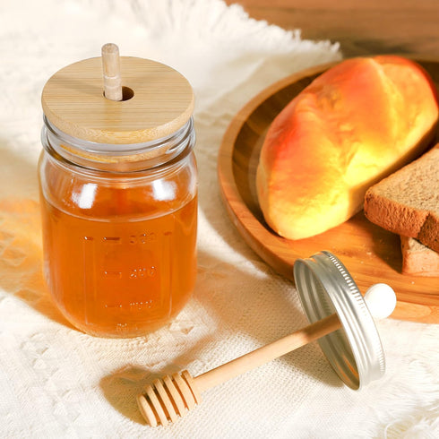 16oz Set,Honey GIVAMEIHF Glass Honey Jar with Dippers Stick Pot with Dipper and Lid,Honey Containers for Airtight Syrup