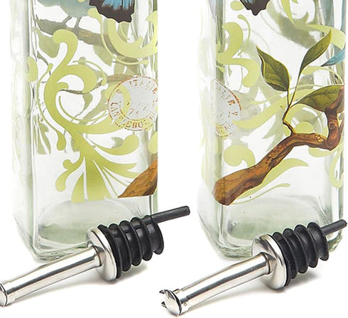 CEDAR HOME 17oz Olive Oil Bottle Set, Glass Dispenser with Stainless Steel Leak Proof Pourer Spout for Cooking or Salad
