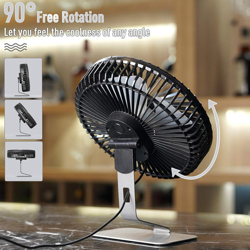 SLENPET 6 inch USB Desk Fan, Adjustable Tilt, 4 Speeds, Ultra-quiet, Portable Metal Base, Silver