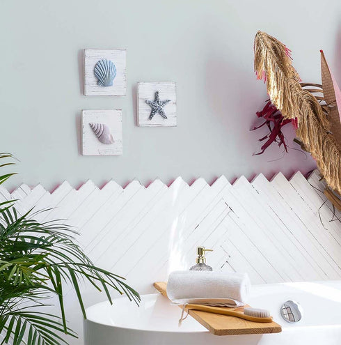 TideAndTales 3D Beach Wall Art - Set of 3 Seashell Decor with Starfish for Beach Bathroom and Coastal Decor