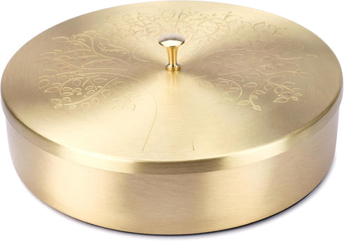 8 Inch 7 1 Ajuny Handcrafted Brass Spice Box Golden with Embossed Lid - Decorative Round Masala Canister Removable
