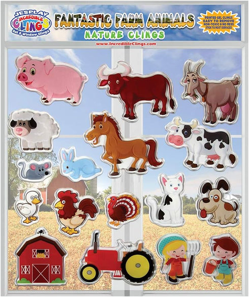 Farm Animals Gel Window Clings for Kids - Window Stickers for Toddlers, Reusable Sticker for Home Car Activities