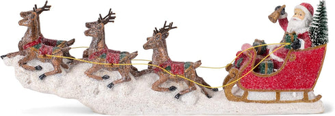 Transpac Y3954 Imports Reindeer Santa Sleigh Figurine - 14.5-inch Length, Resin, Multicolor