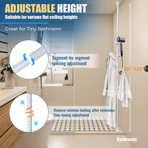 12 Corner Coat Rack - Hook Tension Rod Plant Stand Stainless Steel Organizer for Coats, Towels, Plants & More, No