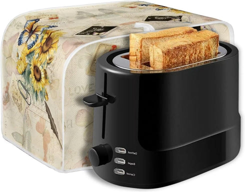 Butterfly Sunflower Retro Toaster Dust Cover for 4 Slice Microwave Oven Grill, Stain Resistant with Top Handle