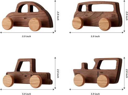 Vinoil 4 Pack Hats,Backpacks,Towels,Keys&Clothes Kids Coat Hooks Wall Mount, Walnut Car-Shaped Coat Rack Heavy Duty