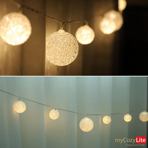 myCozyLite 20 Connectable,10ft LED Globe String Lights Plug in Blinking Lights Warm White Lights Balls with Timer