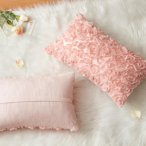 MIULEE 3D Decorative Romantic Valentines Stereo Chiffon Rose Flower Throw Pillow Cover, 16x16 Inch Peach Pink