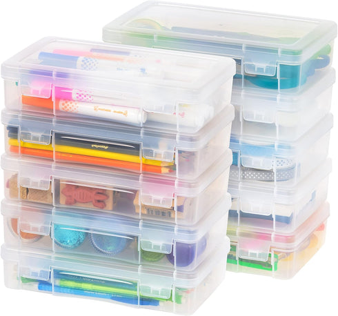 IRIS USA Pencil Case Plastic Pouch Box Storage Organizer, 10-Pack, Clear, for Beads, Pens, Art Supplies