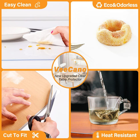 VeeCano 16X32 Inch Countertop New Clear Plastic Desk Pad Protector Transparent Rectangular Tablecloth Thick Vinyl Table