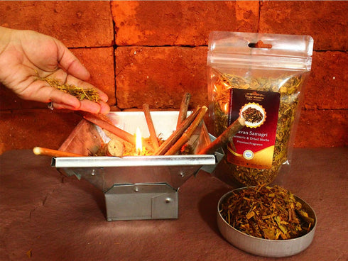 Yogic Mantra Havan Samagri for Burning, 100g Dried Herbs with Turmeric for Hindu Pooja and Rituals