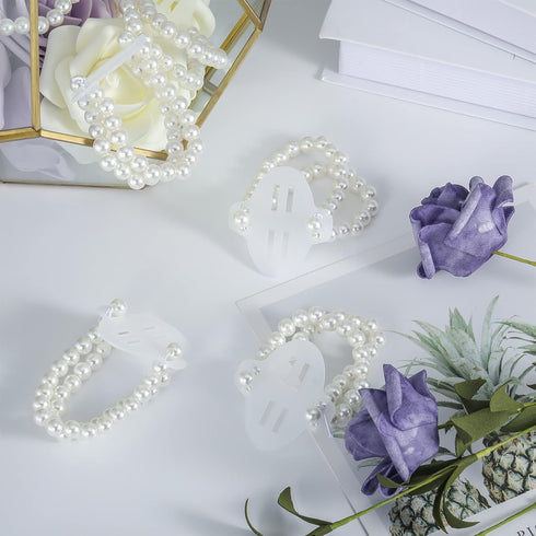 Hicarer 24 Pieces Corsage Wristlet Elastic Pearl Wrist Bands for Wedding DIY Faux Flowers Decor for Beach Party