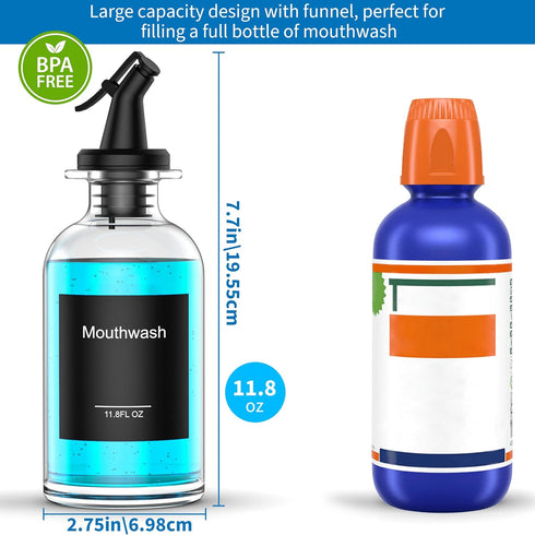Set 11.8OZ Nozzle Bathroom Glass Mouthwash Dispenser with Cup,Black Toothbrush Holder Stainless Steel with Clear Mouth
