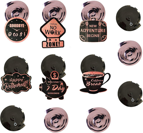 Retirement Party Decorations for Women, Black Rose Gold Happy Retirement Banner and Swirls with Rose Gold Confetti
