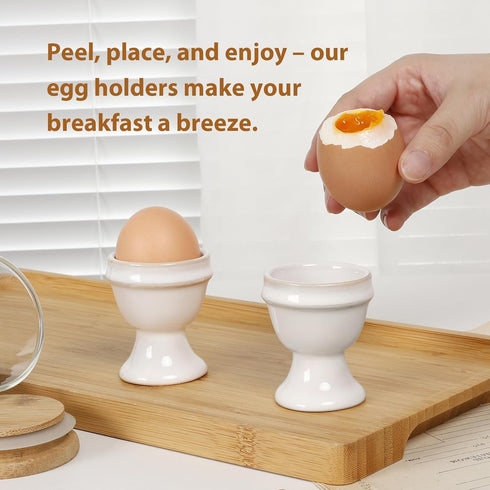 4pcs INGOFIN Ceramic Egg Cups, Egg Holder for Hard Boiled Eggs, Store and Serve Egg Holder, Tray Kitchen Gadgets Tools