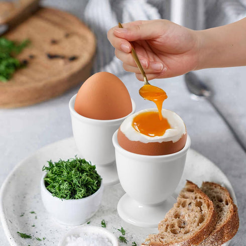 Kyuionty Set 2, Ceramic Egg Cups of White Porcelain Holder Egg Holder for Boiled Eggs Breakfast Cooking Kitchen/Gift