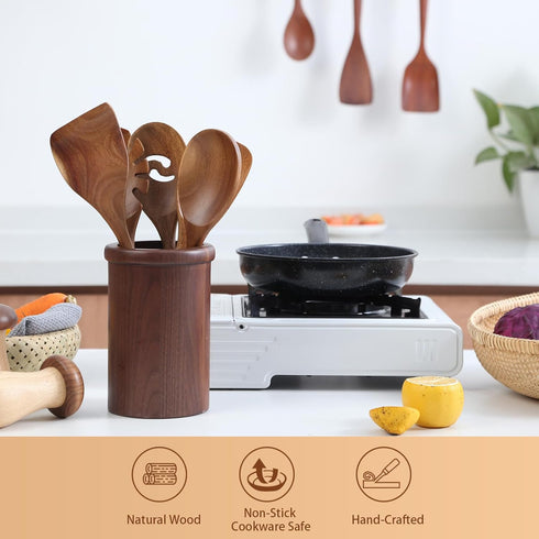 Kitchen Wooden Cooking Spoon Set, 2 Pieces - Solid Acacia Wood Serving Spoons for Mixing, Stirring, Nonstick Utensils