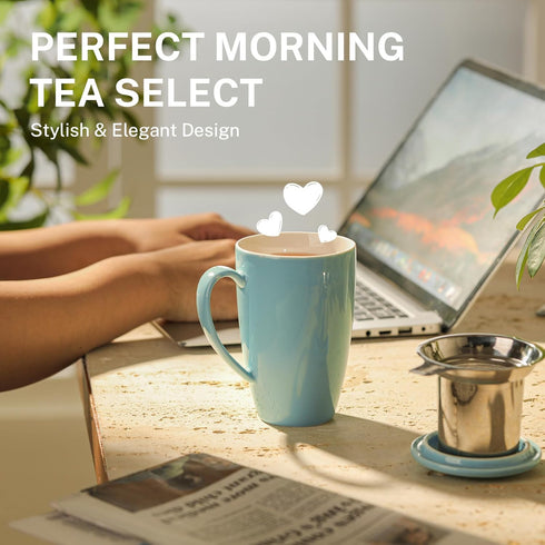 Sweese Porcelain Tea Mug with Infuser and Lid, 15 oz, Microwave Safe, Quality Tea Cup