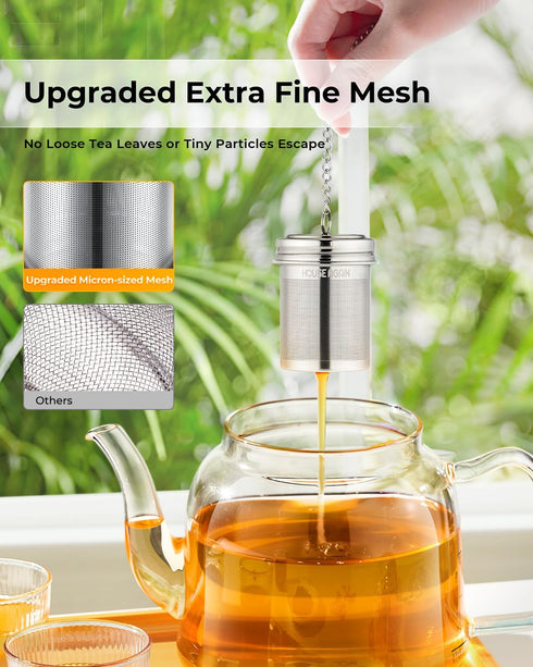 House Again Tea Infuser, Extra Fine Mesh Strainer for Loose Tea, Stainless Steel with Chain Hook