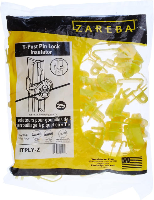 Zareba ITPLY-Z Pin-lock T-Post Insulator, 25 per Bag,Yelllow