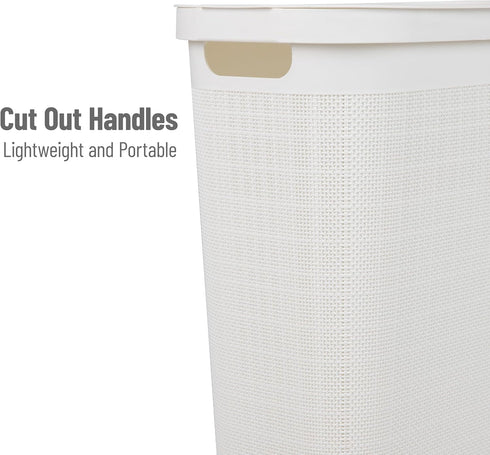 Mind Reader 40L Slim Laundry Hamper - Clothes Basket with Lid, Linen Design, Plastic, 18.5”L x 10.75”W x 23.5”H