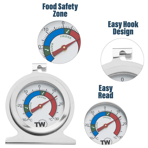 Twin Pack Fridge Freezer Thermometer for Monitoring Refrigerator Temperature - Stainless Steel