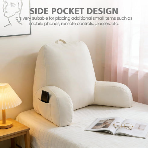 Yagamo Reading Pillow for Bed Sitting Up, Adults and Teens Backrest with Arms, Velvet Back Support Pillow for Sitting