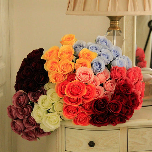 Tinsow 8 Heads Artificial Roses Flowers - Silk Latex Rose Bouquet for Home Decoration (Red)