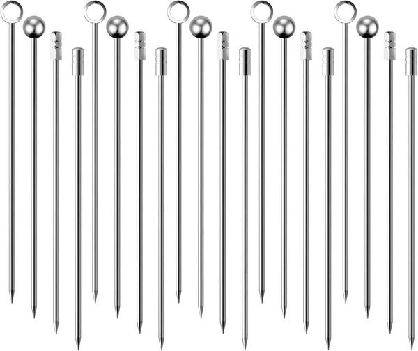 20Pcs Stainless Steel Cocktail Picks Stick - Reusable Metal Skewers for Olives, Appetizers, Bloody Mary