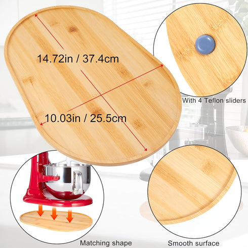 Mixer Sliding Slider for KitchenAid Bowl Lift Mixer, Bamboo Storage Mover, Sliding Caddy for 5-8 Qt Stand Mixer