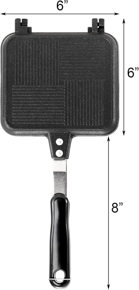 Elsjoy Non-Stick Hot Sandwich Panini Maker with Handle, Aluminum Double Sided Frying Pan Detachable Grilled Sandwich Flip Pan, Stovetop Toasted Sandwich Maker Pan for Home, Kitchen, Breakfast by Elsjoy