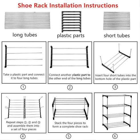 Xerhnan 4-Tier Closet(Black) Stackable Small Shoe Rack, Lightweight Shoe Shelf Storage Organizer for Entryway, Hallway