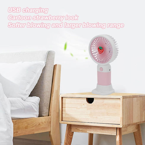 Mini Handheld Fan - USB Rechargeable Cartoon Strawberry Portable Fan for Home Office Outdoor