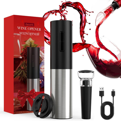 Electric Wine Opener, Rechargeable Wine Bottle Opener, Automatic Electric Corkscrew with Foil Cutter, Aerator Vacuum,