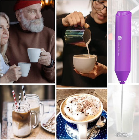 Powerful Handheld Milk Frother, Mini Whisk Drink Mixer for Coffee, Cappuccino, Latte, Matcha (Dark Orchid)