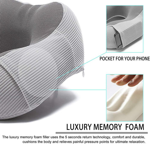 Travel Pillow, Memory Foam Neck Pillow with 360-Degree Head Support, Comfortable for Airplane & Home Use