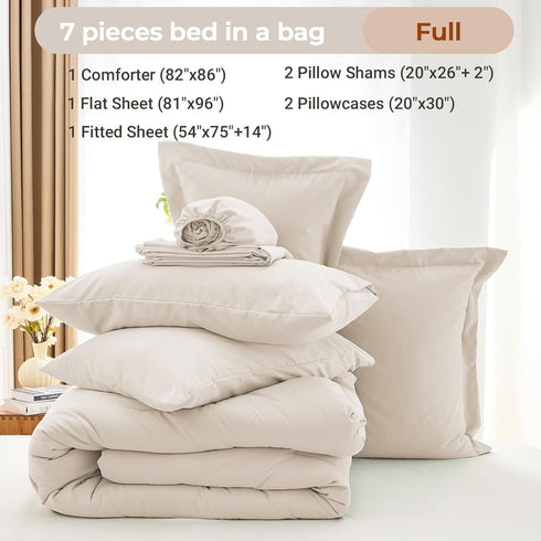 7 Set, Set MUXHOMO Pieces Full Comforter Soft Bed in a Bag Full Size, All Season Bedding with Comforter, Flat Sheet