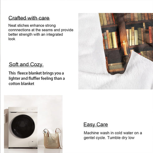 XSMEI 50"x60" Blanket with Books on It, Soft Warm Fleece Throw Blankets for Book Lovers Gift Ideas, Vintage Library