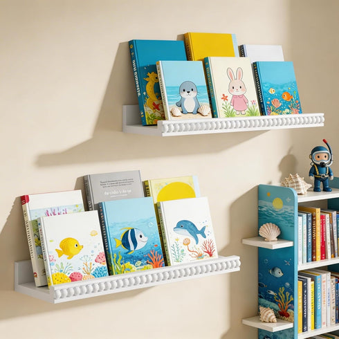 Set 2, 15.7 Inch Alsonerbay White Floating Shelves Wall Mounted of Modern White Shelves with Lip, Wood Wall Shelves