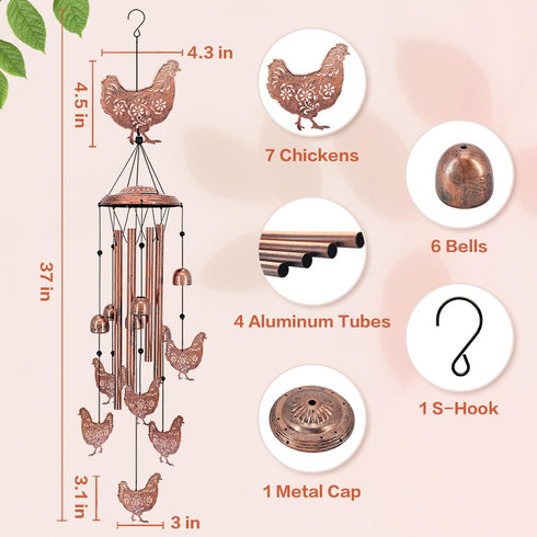 for Mom Chicken Wind Chimes for Outside,Chicken Gifts for Women/Men/Sympathy/Memorial Gifts/Birthday Festival Metal