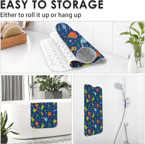 40 16 Inch Baby Bath Mat for Tub for Kids, Cute Dino Animal X Extra Long Toddler Bathtub Non Slip Cartoon Dinosaurs