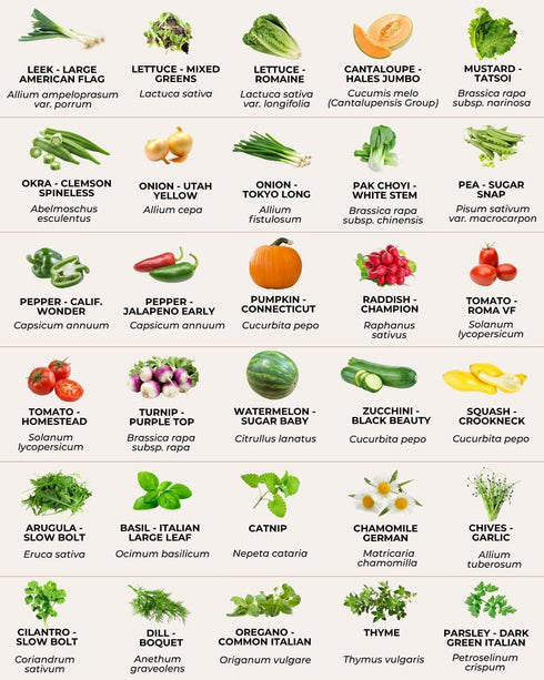 50 35,000 Tactiko Survival Vegetable, Herb & Fruit Seed Kit - U.S.A. Harvested Varieties - Over Non-GMO Heirloom Seeds