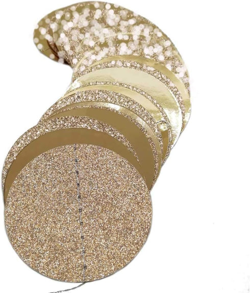 6 Pcs Glitter Champagne Gold Paper Circle Dots Garland, 52 Feet, Birthday Party Decorations, Bridal Shower, Christmas