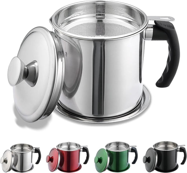 Kyraton Bacon Grease Container With Strainer, 48 oz Stainless Steel Oil Container,