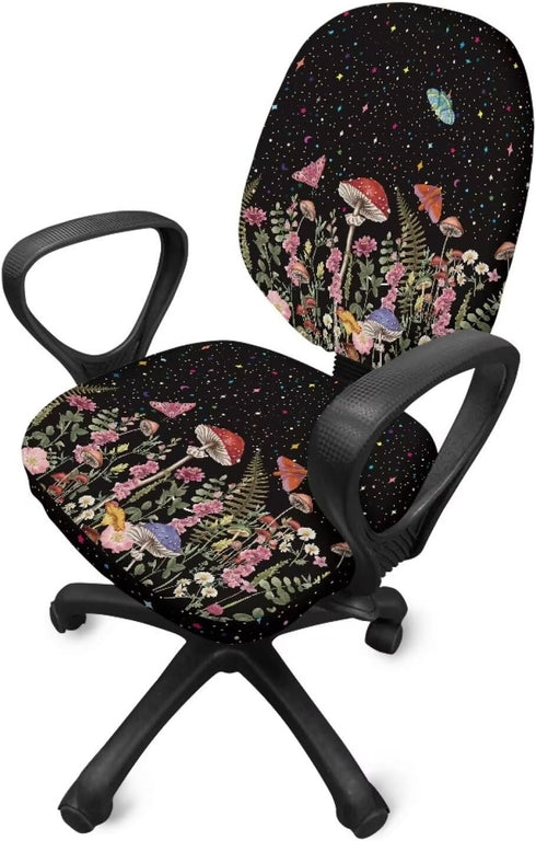 Mushroom Butterfly Office Chair Slipcover, Removable Washable Computer Chair Slipcover for Desk Chairs