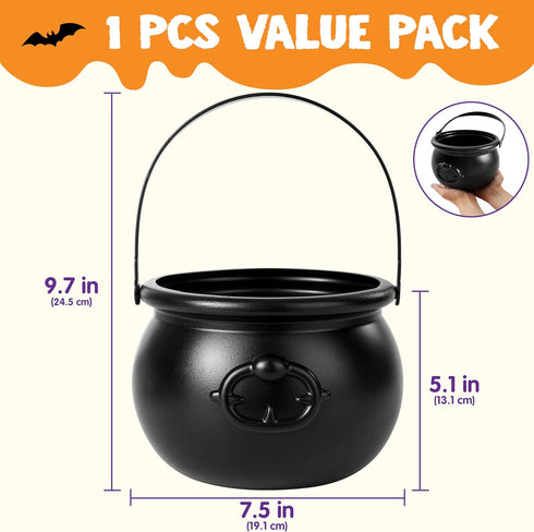 JOYIN Halloween Large Black Cauldron 7.5'', Candy Kettle Pot for St. Patricks Party Favor Supply