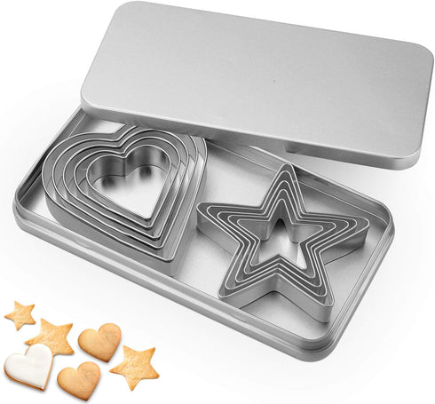 Heart Star Cookie Cutters Set, Valentine’s Day Heart Shaped Biscuit Cutters with Storage Box