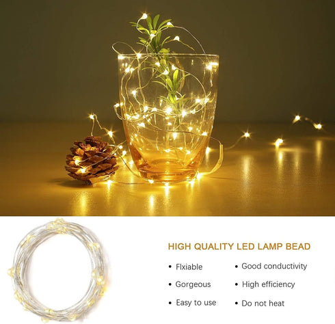 Highill 20LED Battery Fairy Lights Led String Lights with Timer Battery Operated String Lights Copper Wire Light